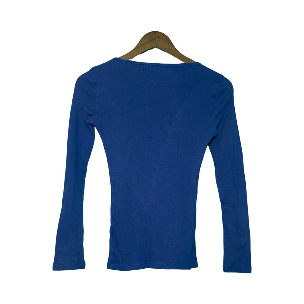 Faded Glory Juniors L Blue Ribbed Long Sleeve Top - 100% Cotton Basic - Picture 2 of 5
